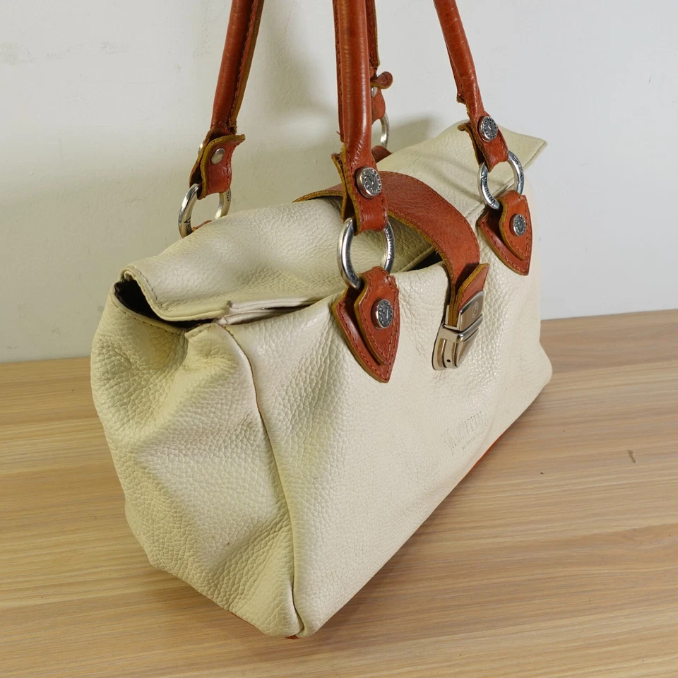 Bolso Valentina Cuero Marrón Blanco Hombro Mediano Italiano Cartera Holgada Hobo Foto 3 de 4