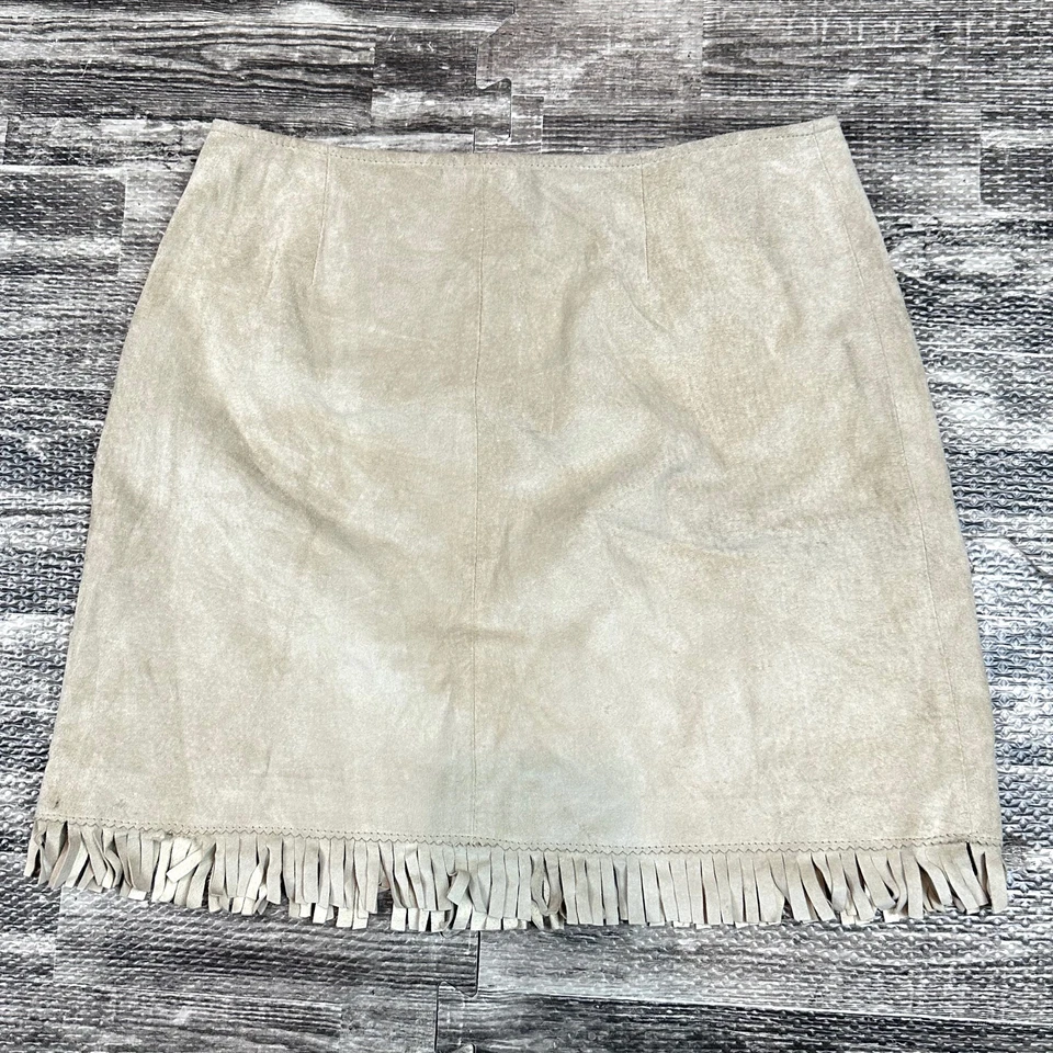 Limited Too Vintage Juniors sz 3 Suede Leather Western Fringe Hem Mini Skirt Y2K - Image 3 of 4