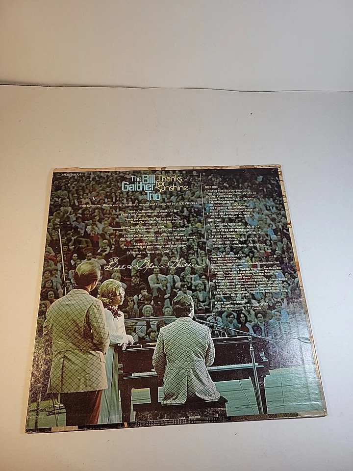 The Bill Gaither Trio Thanks For Sunshine LP Vinyl Record Album - Image 3 of 4