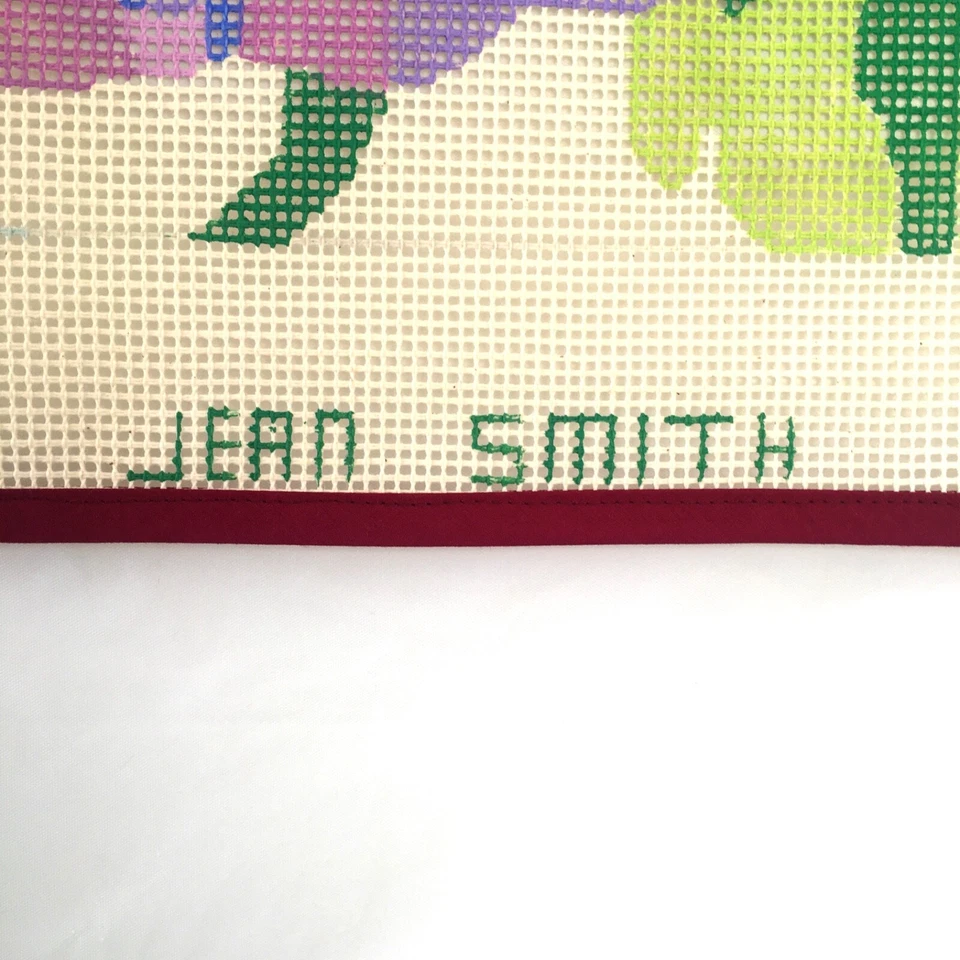 JEAN SMITH Handpainted Needlepoint Canvas Purple Pansy Flower 7 Mesh 18"x18" - Image 2 of 3