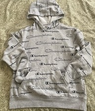 Boy  s CHAMPION Logo All Over Gray Hoodie Sweatshirt, Size XL