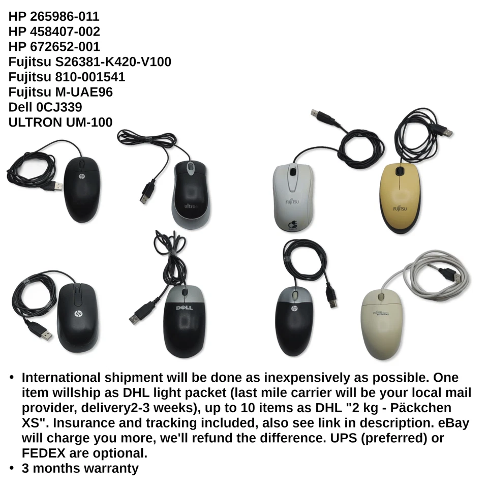 USB Mäuse HP/Fujitsu/DELL/Ultron 2 Tasten Scrollrad