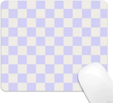 Pastel Purple Checkered Mouse Pad, Cute Boho Mousepad for Home Office, Anti-Slip