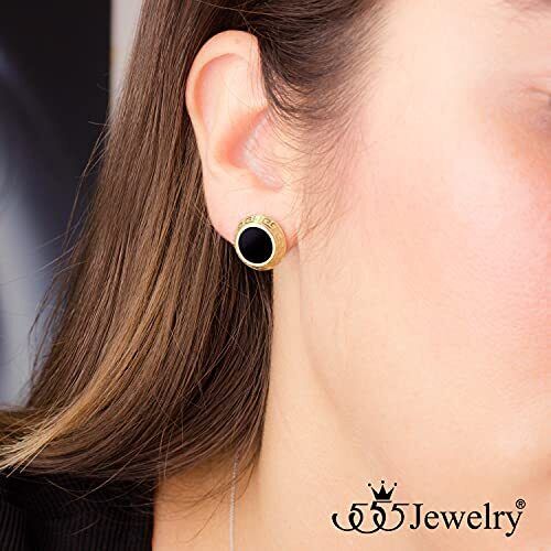 555Jewelry Stainless Steel Greek Key Onyx Button Stud Earrings for Women & Girls - Picture 2 of 22