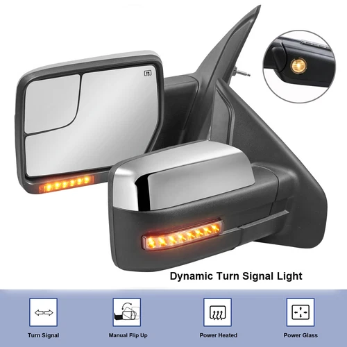Pair Power Heated Tow Mirrors For 2004-2014 Ford F-150 w/Dynamic Signal Chrome