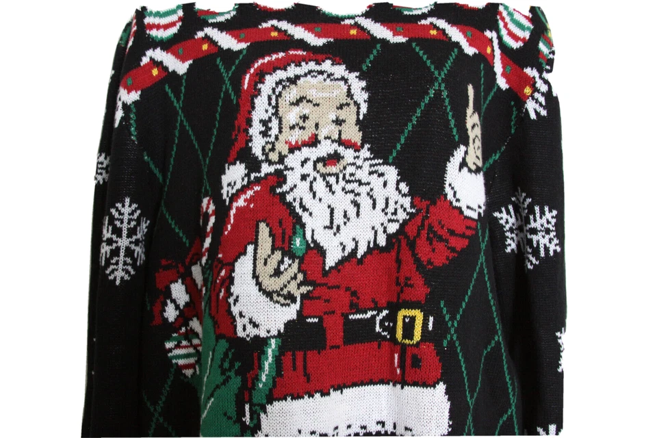 Ugly Holiday Sweater Unisex Size Large Santa Thumbs Up Snowflakes Christmas - Image 3 of 4