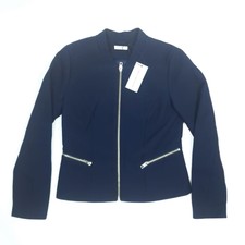 Jacqueline De Yong Full Zip Blazer Jacket Navy Uk M Zip Pocket Long Sleeve Bnwt