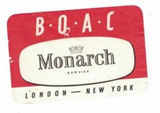 BOAC British Overseas Airways Corporation Luggage Tag Monarch Service