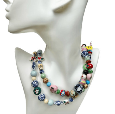 Rainbow Beaded Necklace,Lamp Work Necklace,Bohemian Necklace,Gemstone Necklace,M