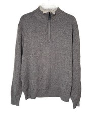 Oscar de la Renta Sz L Men Quarter Zip Knit Ribbed Pullover Gray Sherpa Sweater