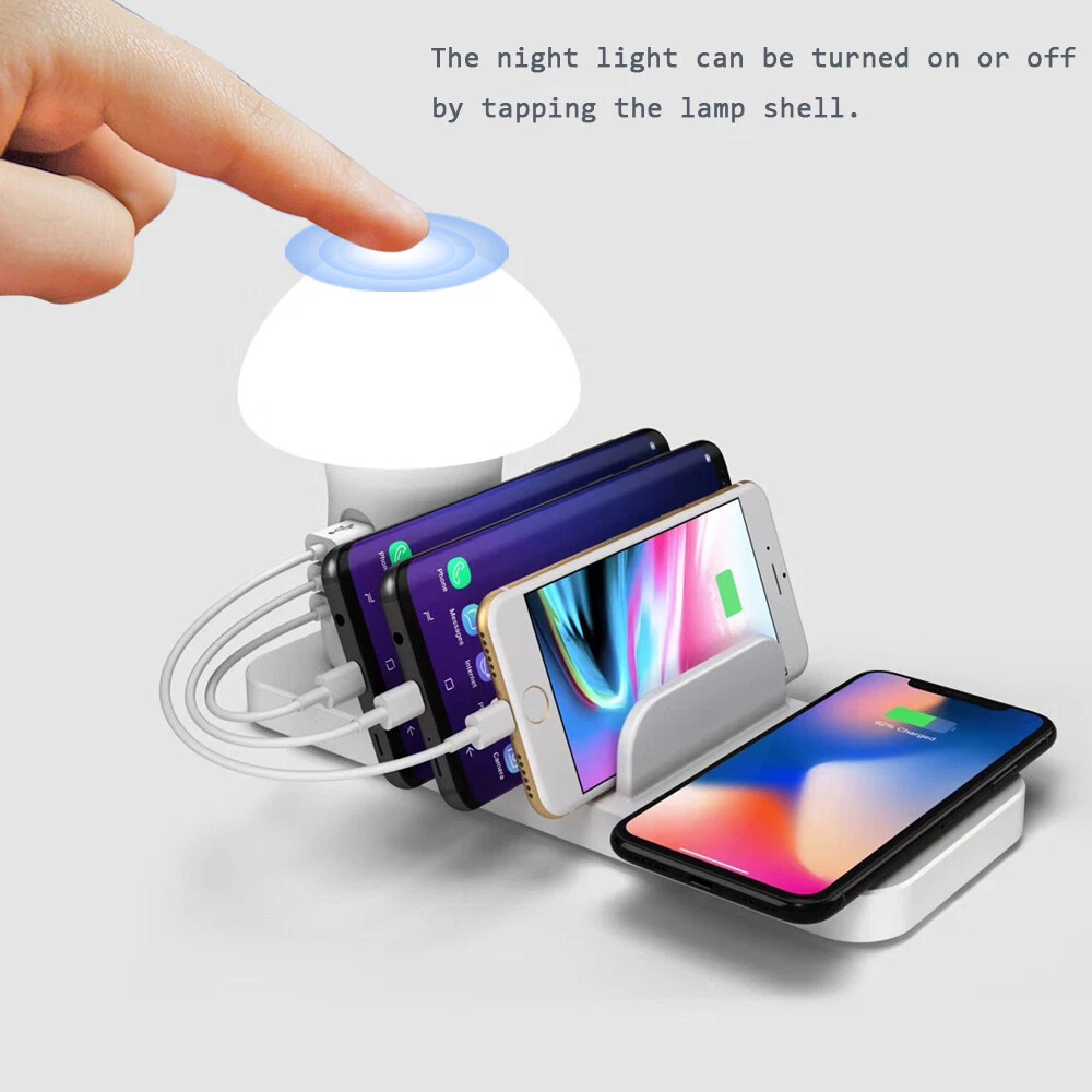 USB Hub 3 Ports Mushroom Lamp Charger Charging Station And Wireless Charging Pad USB Hub 3 Ports Mushroom Lamp Charger Charging Station And Wireless Charging Pad