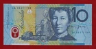 1993 Australia $10 Evans/Fraser UNC Polymer Banknote, GK 93277768, Ten Dollars