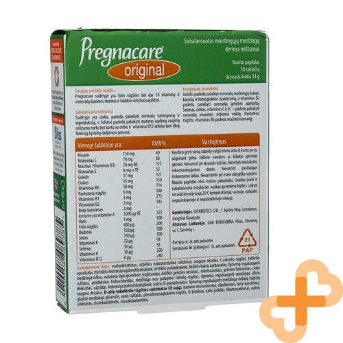 VITABIOTICS Pregnacare N30 Tablets 19 Vitamins And Minerals For Pregnancy Period - Picture 7 of 24