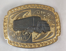 Truck trailer Western mixed metal vintage drivers belt buckle Big Rig SEMI