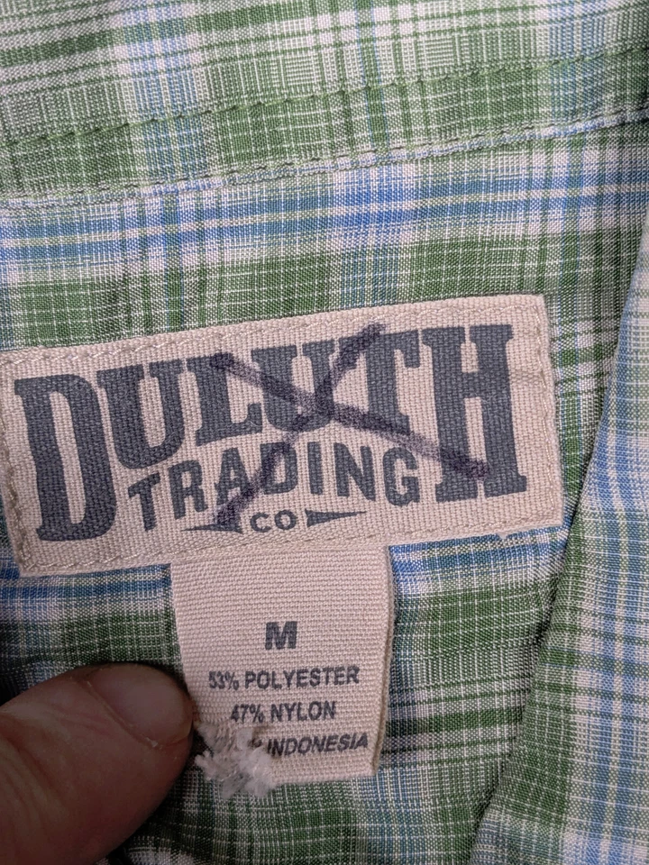 Duluth Mens M Green Blue White Poly Nylon Camp Button Down Shirt Short Sleeve - Image 4 of 4