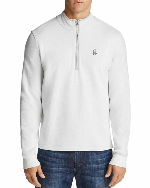 Psycho Bunny Men's White Textured 1/2 Zip Pullover Golf Sweatshirt for sale online