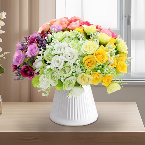 Simulated Rose Flower Fake Flower Bundle Plastic Bouquet Wedding Home Decoration - Picture 23 of 34