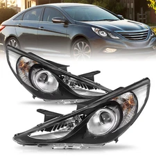Headlights Assembly For 2011-2014 Hyundai Sonata Black Projector Headlamps Set