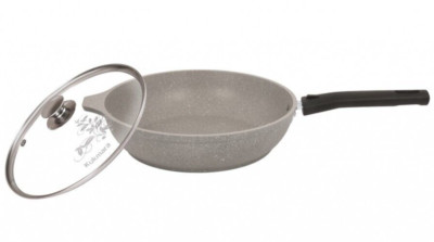 10.6'' Kukmara Non-Stick Fry Pan, Skillet, Gray, Removable Handle, w/Glass Lid