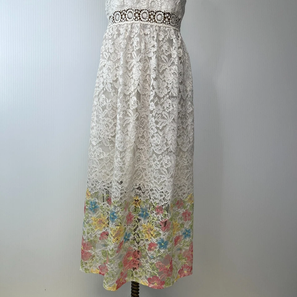 Bonnie Jean Dress Girl 16 Maxi Floral Lace Sheer Lined Tie Pastel Party Core Go - Image 3 of 4