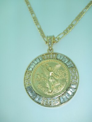 CENTENARIO CON 50 PESOS MEXICAN Pendant with Versace FRAME chain ORO LAMINADO