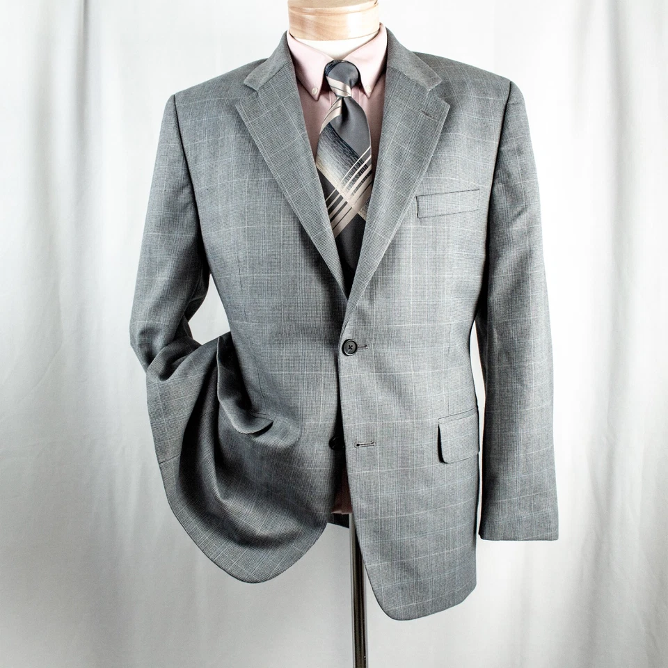 Nuevo Abrigo Chaqueta Hombre CLUB ROOM Azul Aqua Cuadros Pata de Gallo 2 Botones Talla 40 S Foto 4 de 4