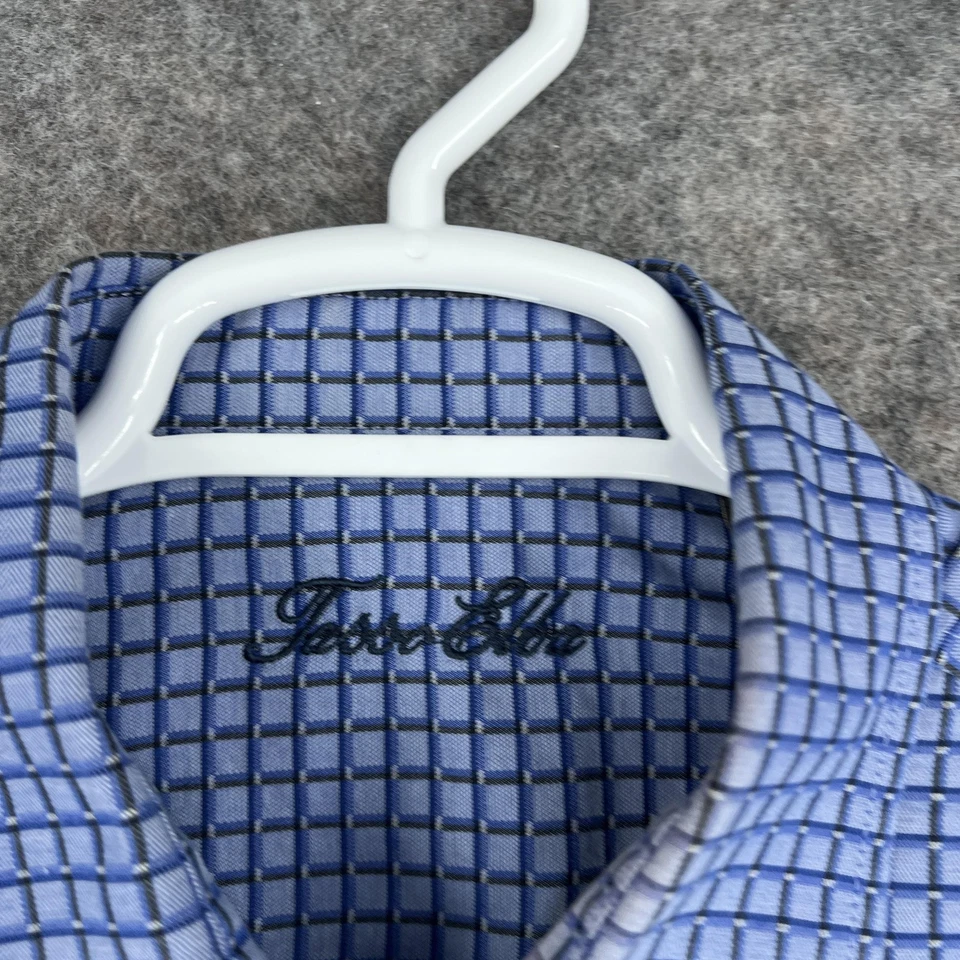 Camisa de vestir Tasso Elba para hombre grande azul a cuadros con botones manga larga algodón Foto 3 de 4