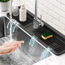 24'' Longer Faucet Mat for Kitchen Sink Splash Guard[7° Slope Fast Self-draining