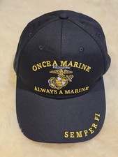 USMC Once A Marine Always A Marine Black Cap Hat Semper Fi Embroidered New