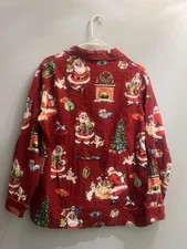 Nick & Nora Women Flannel Christmas Santa Pajama Top Size Large Preowned