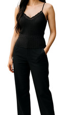 Vintage CHRISTIAN DIOR Wool Knit Spaghetti Strap Cami Large Black Scalloped 8