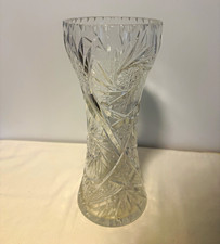 Unmarked Clear Cut Glass Vase Tall Flared Rim Decorative 11"