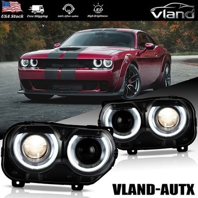 Pair VLAND For Dodge Challenger Halogen 2015-2024 LED DRL Projector Headlights