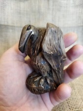 Rustic Hand Carved Vulture Figurine Wooden Bird Sculpture 3.34"