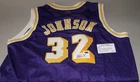 MAGIC JOHNSON LOS ANGELES LAKERS AUTOGRAPHED BASKETBALL JERSEY WITH COA / LEAF