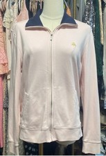 Brooks Brothers Full Zip Collared Sweatshirt Pink Navy Women s M