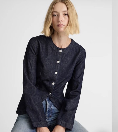 Madewell Women’s DENIM COLLARLESS JACKET IN RINSE WASH SIZE 0 NWT