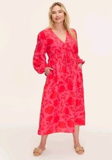 Kate Spade x Target Rose Linen Long Sleeve Maxi Dress Red Pink Nwt M