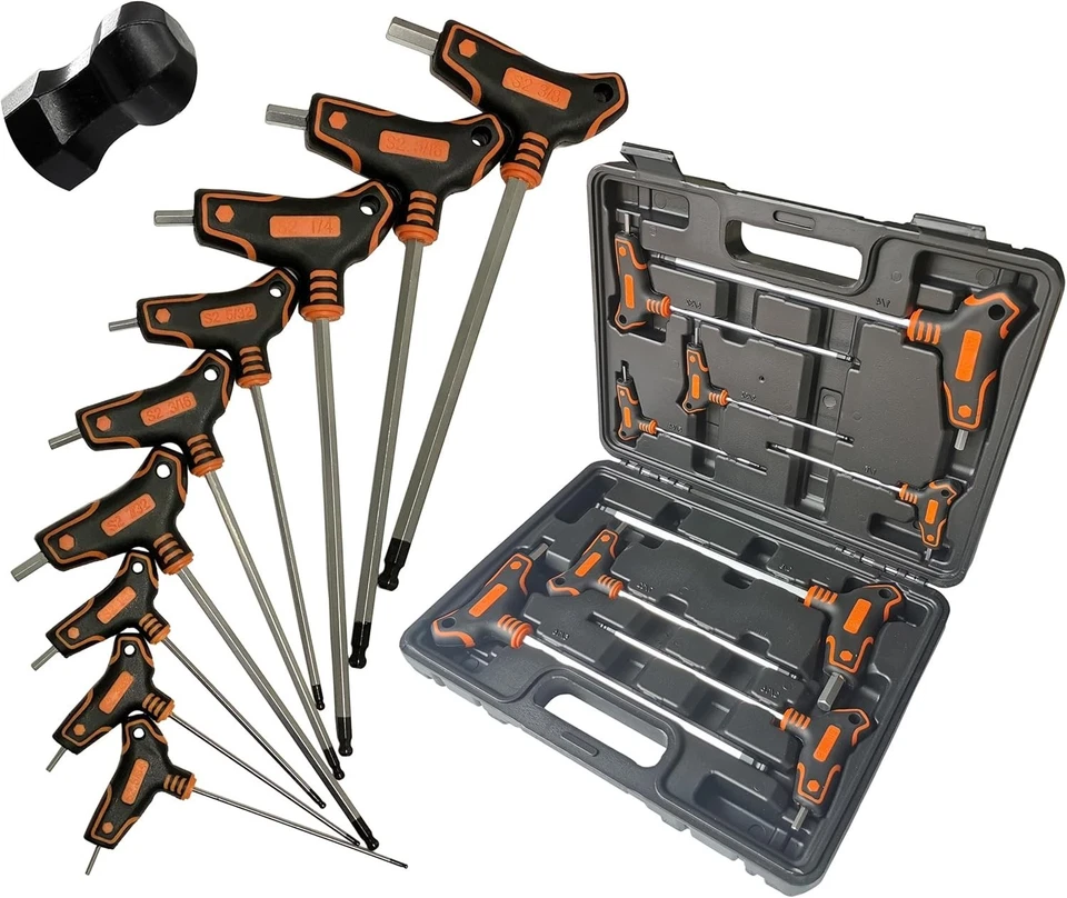 S2 Steel T-Handle Hex Key Set: 9PCS Long Arm Ball End Wrenches with Storage Box - Image 3 of 4