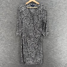 Chaps Dress Women L Black Geometric Shift Midi V-Neck Long Sleeve Casual