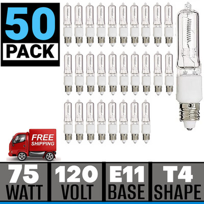 50pk 75 Watt T4 Clear 1300 lumen Candelabra E11 Base 120 Volt 75JD/E11 Bulb
