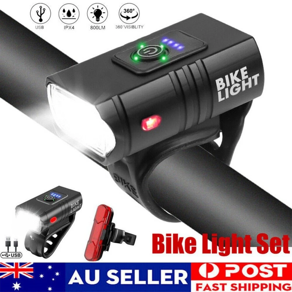 Mountain Bike Light Set USB Rechargeable Bicycle T6 LED Torch Front Rear Lamp AU