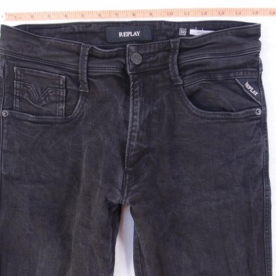 Mens Replay M914 ANBASS Stretch Slim Tapered Black Jeans W30 L30