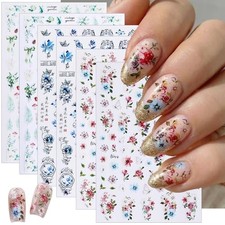 6 Sheets Flower Nail Art Stickers - Red Blue Green - 4 - Art Stickers