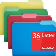 Colored File Folders, 36 Pack, Letter Size 8.5" x 11" , 3 Tabs, Durable Paper
