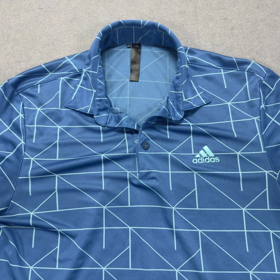 Camisa Adidas Adulto Pequeña Azul Geométrica Polo Golf AJGA Patrick Reed Informal Para Hombres Foto 2 de 4
