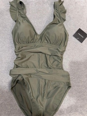 NWT Ellen Tracy Olive Green One-Piece Swimsuit Size 14