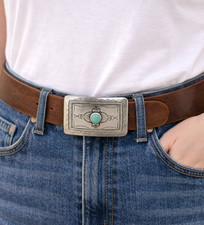 Vintage Belt Buckle Engraved Western Buckle Turquoise Stone 2x3"