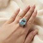Classically Sky Blue Aquamarine 11.20Ct 925 Sterling Silver White Gold Rings