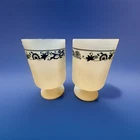 Vintage Milk Glass Blue Onion Coffee Cup Mug Set /2 Pedestal Footed